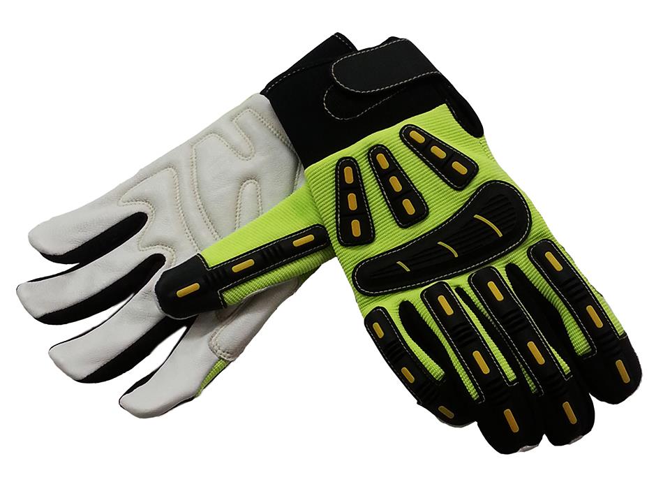 Ultimate Hi-Viz Goat Skin Mechanic Gloves w/ TPR Impact Protection - Size: Medium