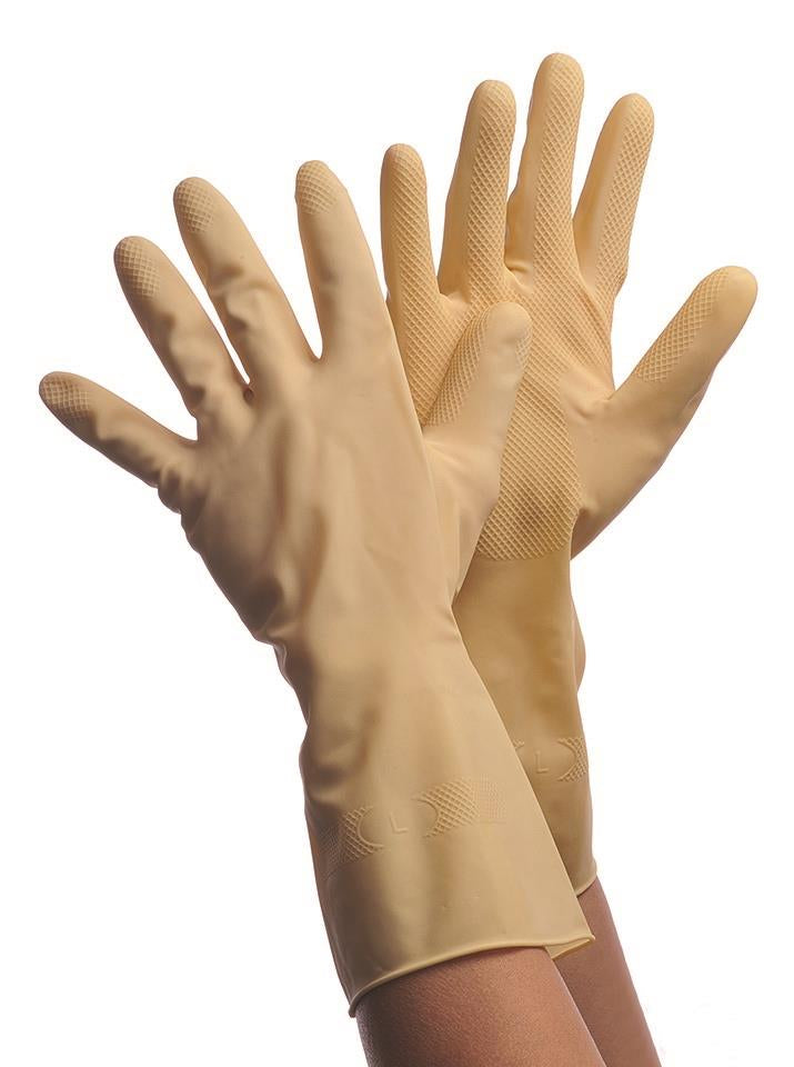 12" Flock Lined Natural Latex Canner's Gloves - Size: Large
