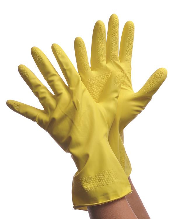 12" Flock Lined Yellow Household Latex Gloves - Size: Large