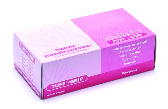 Lightly Powdered Disposable Latex Gloves - Tuff Grip - Size: Medium