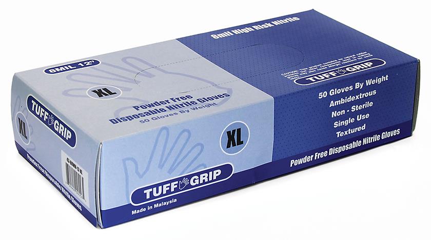 12" High Risk Powder Free Disposable Nitrile Gloves - Tuff Grip - Size: XL