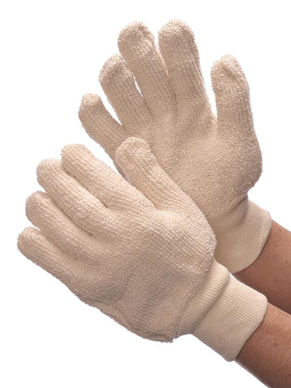 24 oz. Seamless Terry Cloth Cotton Gloves - White - Size: Men's