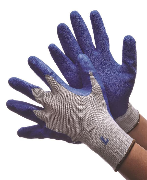 10 Gauge Cotton/Poly String Knit Gloves w/ Latex Coating - Grey/Blue - Size: Medium