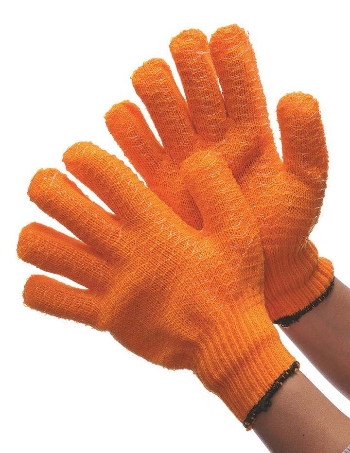 7 Gauge (Heavy Weight) String Knit Gloves w/ Honey Comb Grips - Orange - Size: Medium