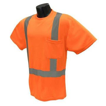 Safety T-Shirts w/ Reflector Strips - ANSI Class II Rating - Orange - Size Large