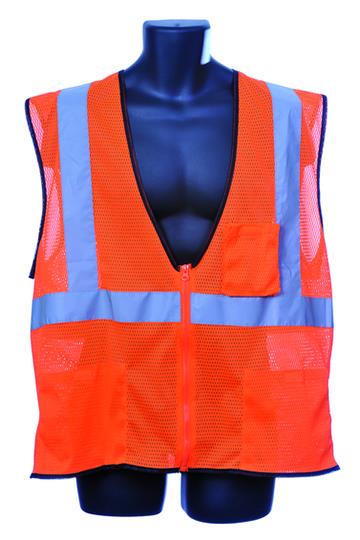 Mesh Safety Vests w/ Zipper Closure - ANSI Class II Rating - Orange - Size Small