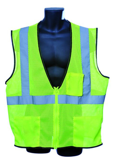 Mesh Safety Vests w/ Zipper Closure - ANSI Class II Rating - Green - Size 5XL