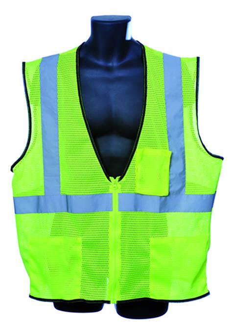 Mesh Safety Vests w/ Zipper Closure - ANSI Class II Rating - Green - Size Large