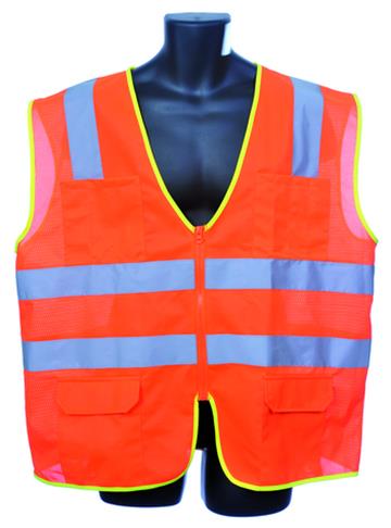Mesh Safety Vests w/ Zipper Closure - ANSI Class II Rating - Orange - Size 2XL