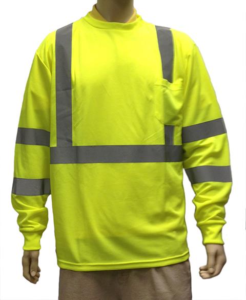 Long Sleeve Safety T-Shirts w/ Reflector Strips - ANSI Class III Rating - Green - Size 4XL