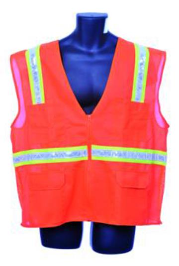 Surveyor Safety Vests w/ Zipper Closure - ANSI Class III Rating - Orange - Size 3XL