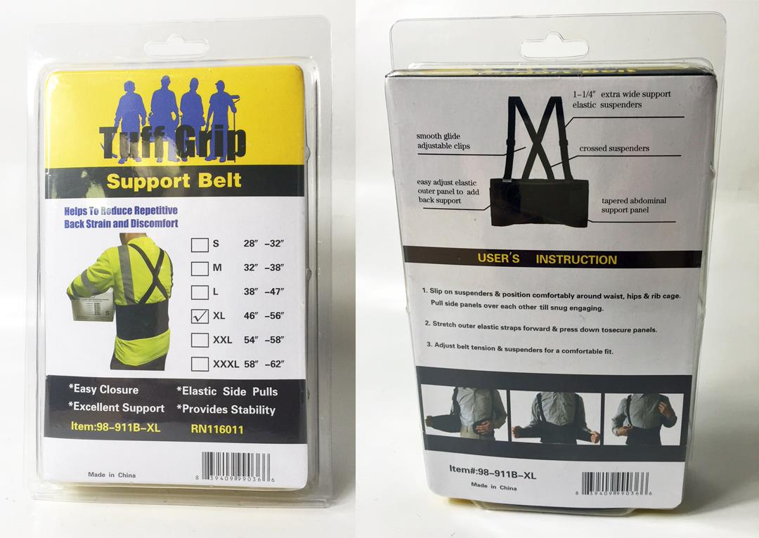 Premium Back Support Belt Braces w/ Suspenders - Tuff Grip Brand - Size: Small