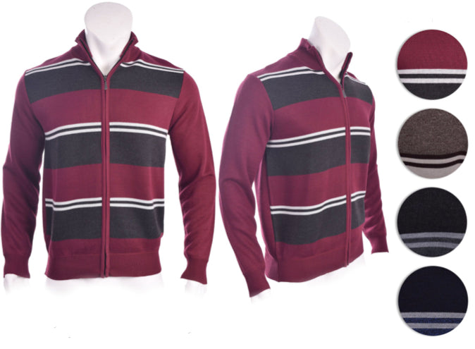Men's Two Tone Striped Zip-Up Sweaters w/ Mock Neck - Choose Your Size(s)