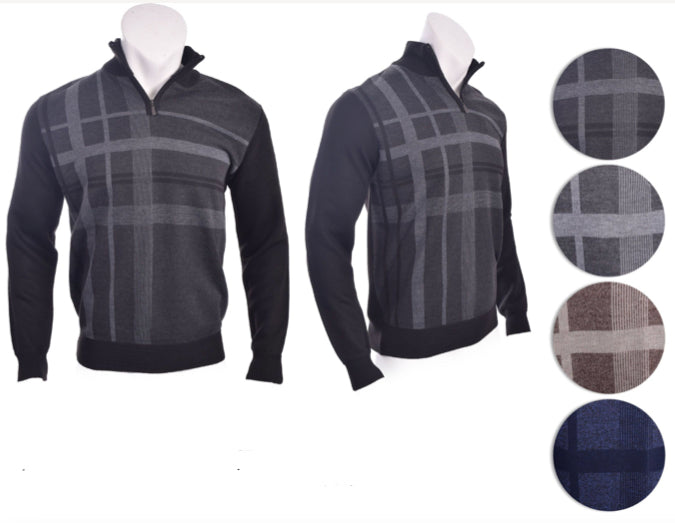 Men's Two Tone Pattern Zip-Up Sweaters w/ Mock Neck - Choose Your Size(s)