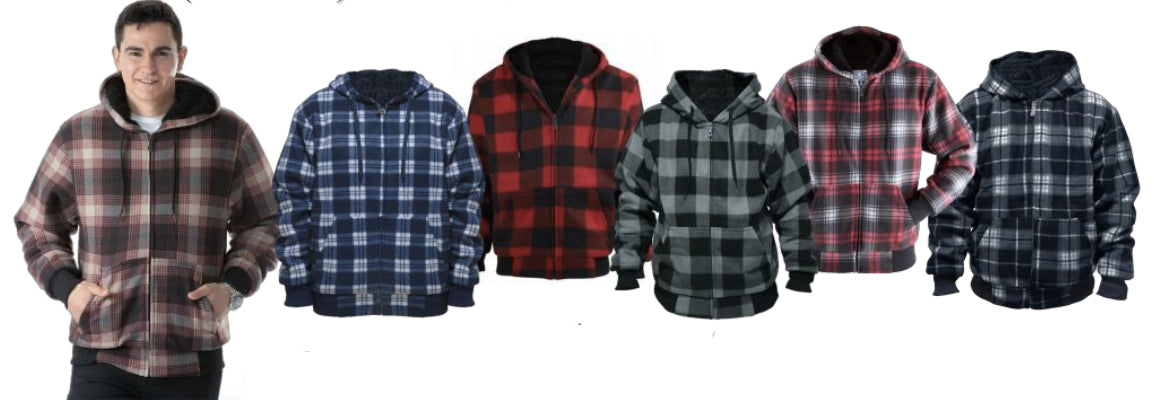 Men's Sherpa-Lined Plaid Sweatshirts w/ Dual Front Pockets - Choose Your Color(s)