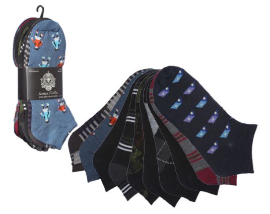 Men's No Show Novelty Socks - Assorted Prints - 10-Pair Packs - Size 10-13