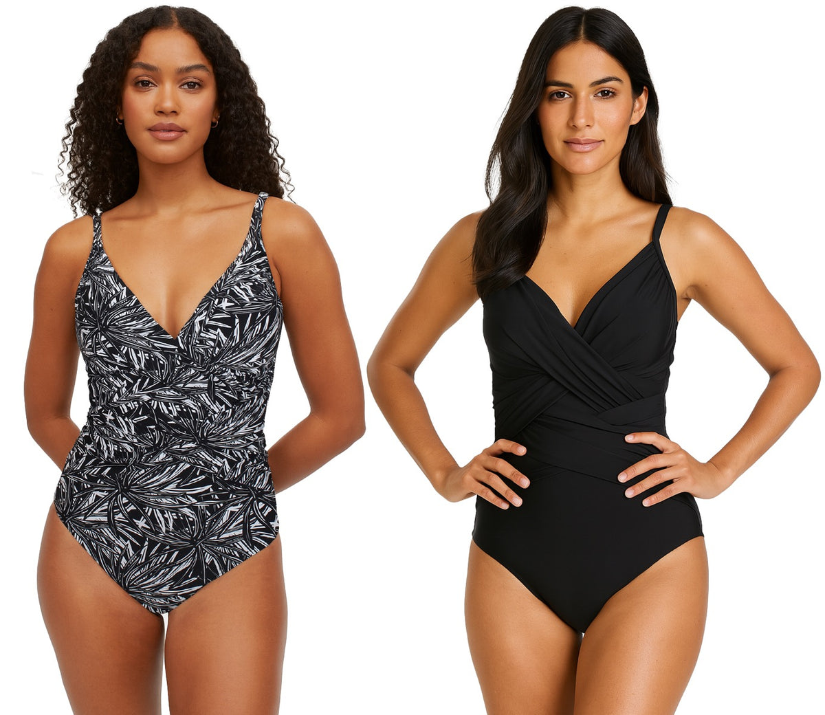 Women's Criss Cross One-Piece Swimsuit w/ Adjustable Straps - Leopard & Solid Print - Size 8-16