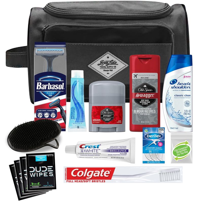 15 PC. Men's Premium Travel Kit Featuring - Head & Shoulders in Men’s Zippered Dopp Bag w/ Handle