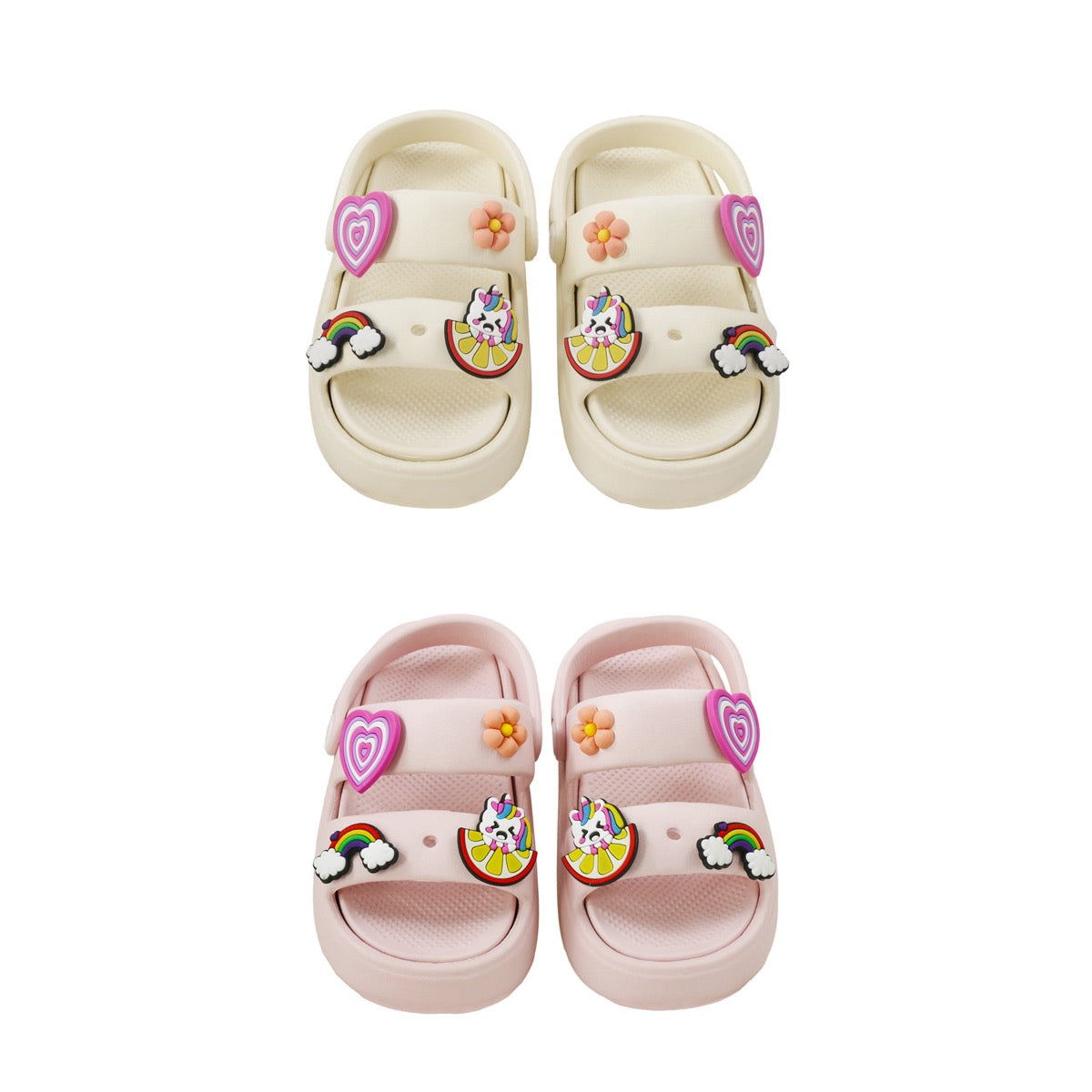Girl's Milano Sandals w/ Rainbow, Heart, & Flower Charms - Choose Your Color(s)