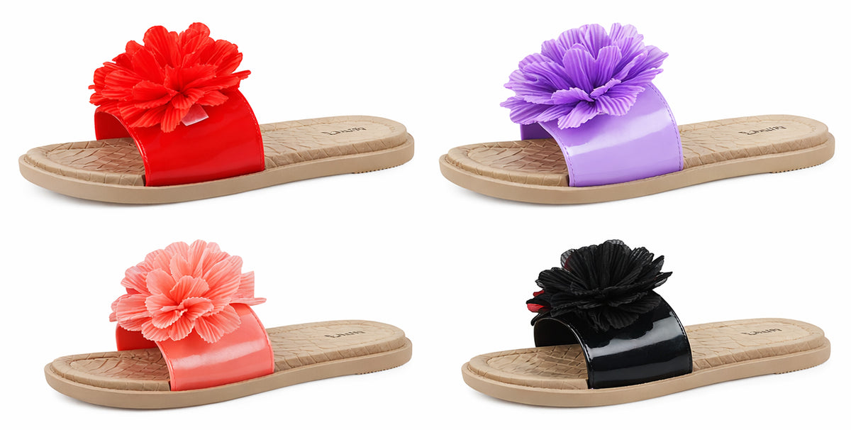Women's Slide Sandals w/ Flower Applique