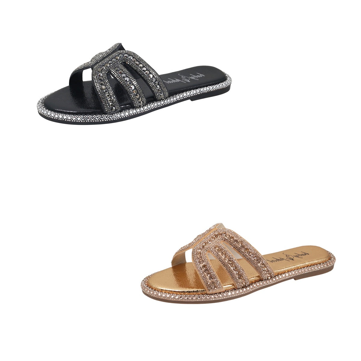Women's Fashion Slide Sandals w/ Embroidered Gems & Trim- Choose Your Color(s)