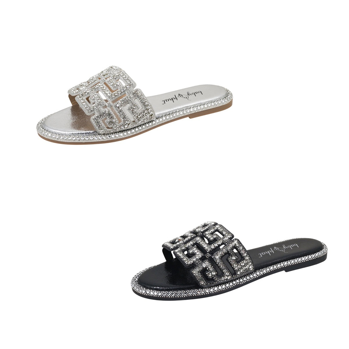 Women's Premium Slide Sandals w/ Embroidered Gems & Fashion Cut-Outs - Choose Your Color(s)
