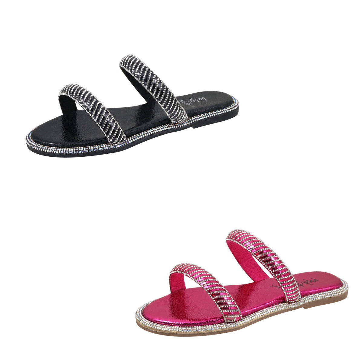 Women's Marina Slide Sandals w/ Embroidered Rhinestones & Trim - Choose Your Color(s)