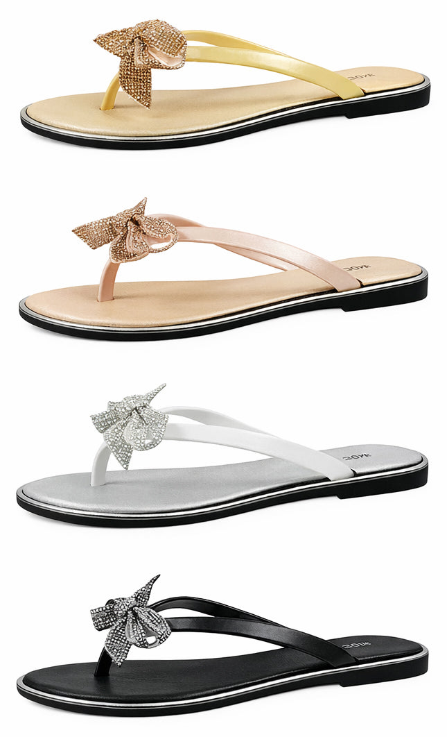 Women's Crystal Bow Flat Thong Sandals