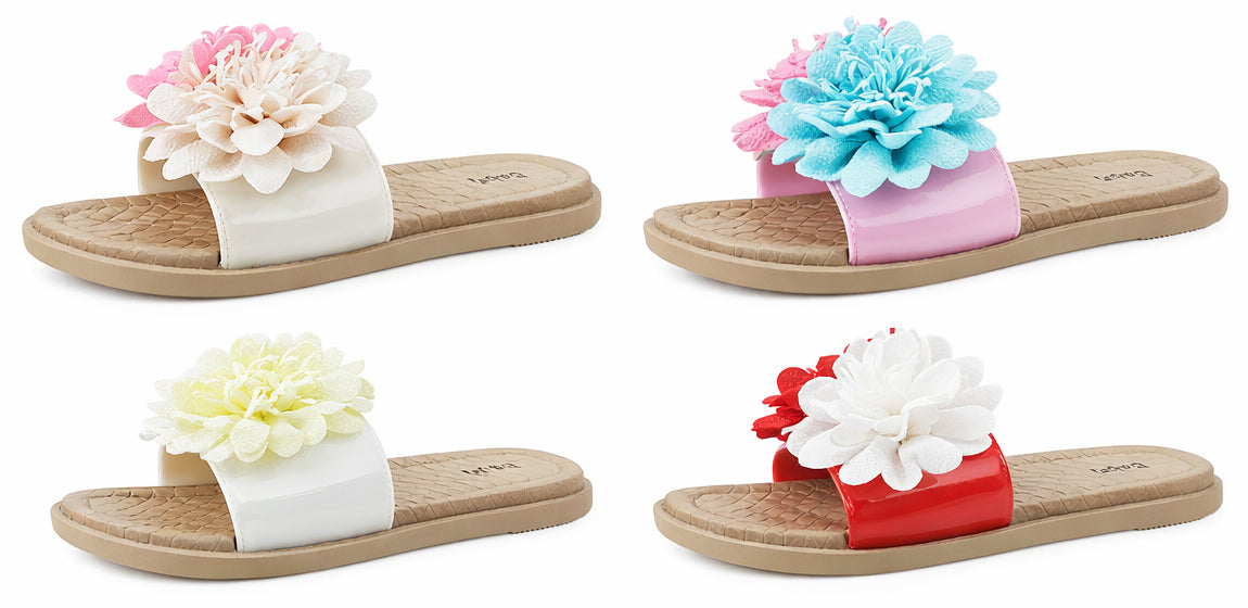 Women's Slide Sandals w/ Two-Tone Flower Applique