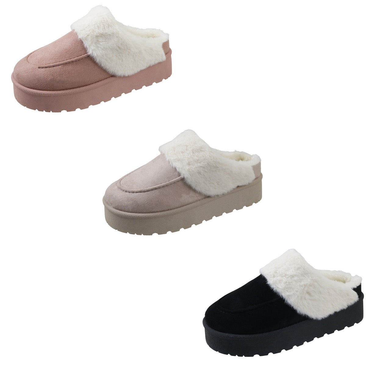 Women's Mule Wedge Bedroom Slippers w/ Faux Fur Lining - Choose Your Color(s)