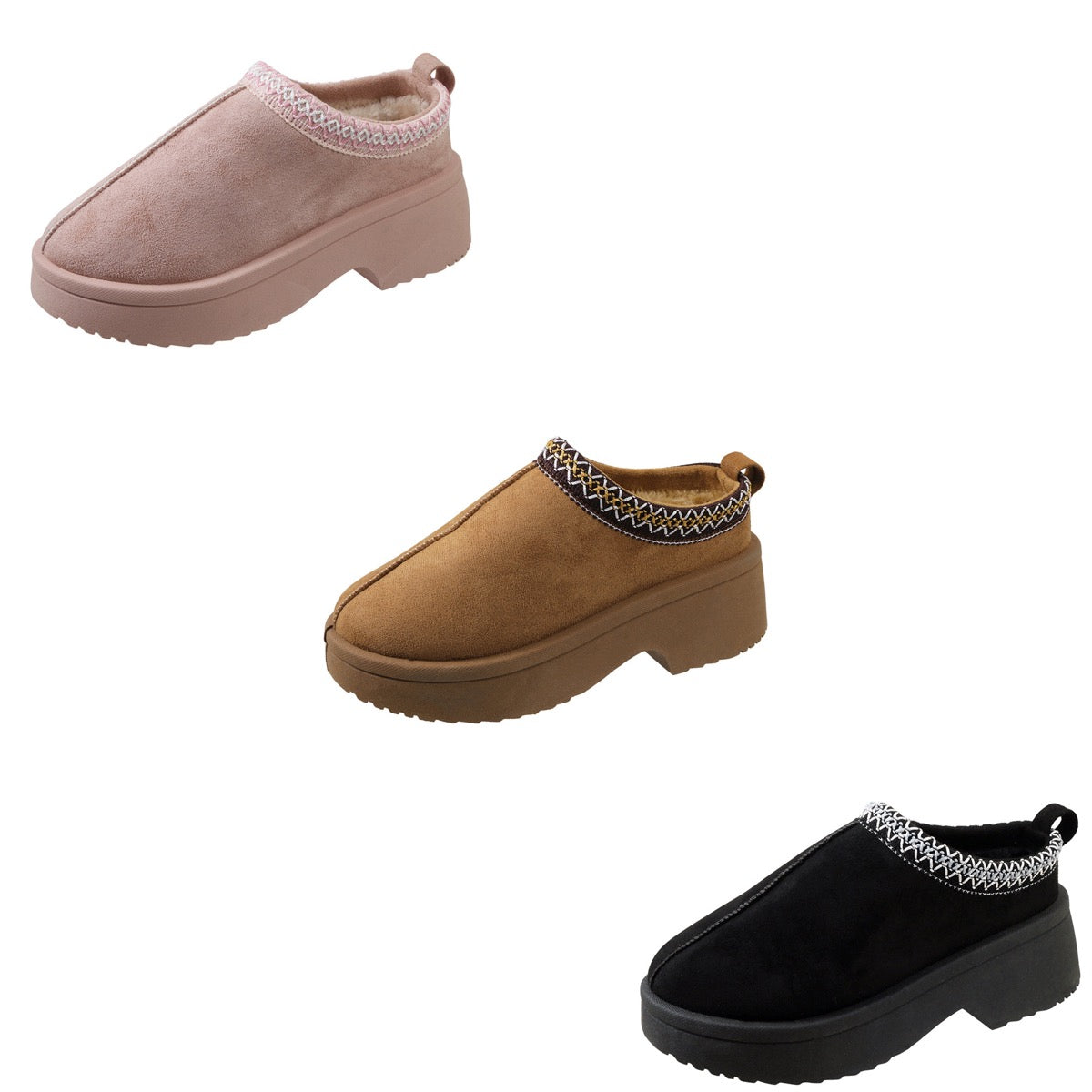 Women's Wedge Mule Bedroom Slippers w/ Fashion Cross Stitching Trim - Choose Your Color(s)