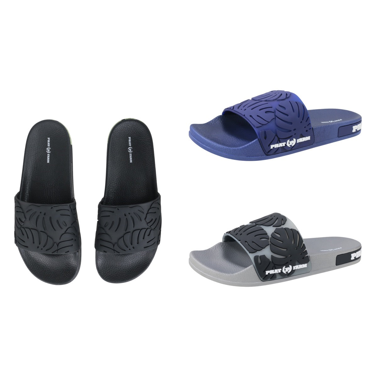 Men's Barbados Slide Sandals w/ Embroidered Palm Leafs - Choose Your Color(s)