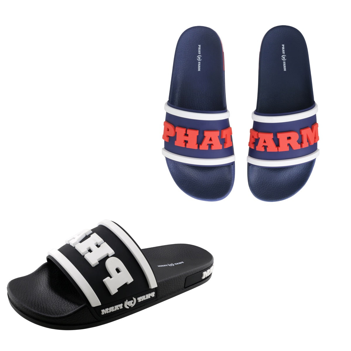 Men's Barbados Slide Sandals w/ Embroidered Phat Logo & Athletic Stripes - Choose Your Color(s)