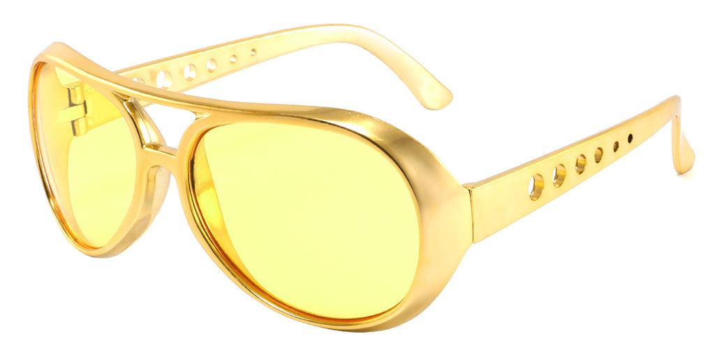 Elvis Memphis King Party Sunglasses - Gold w/ Yellow Lenses