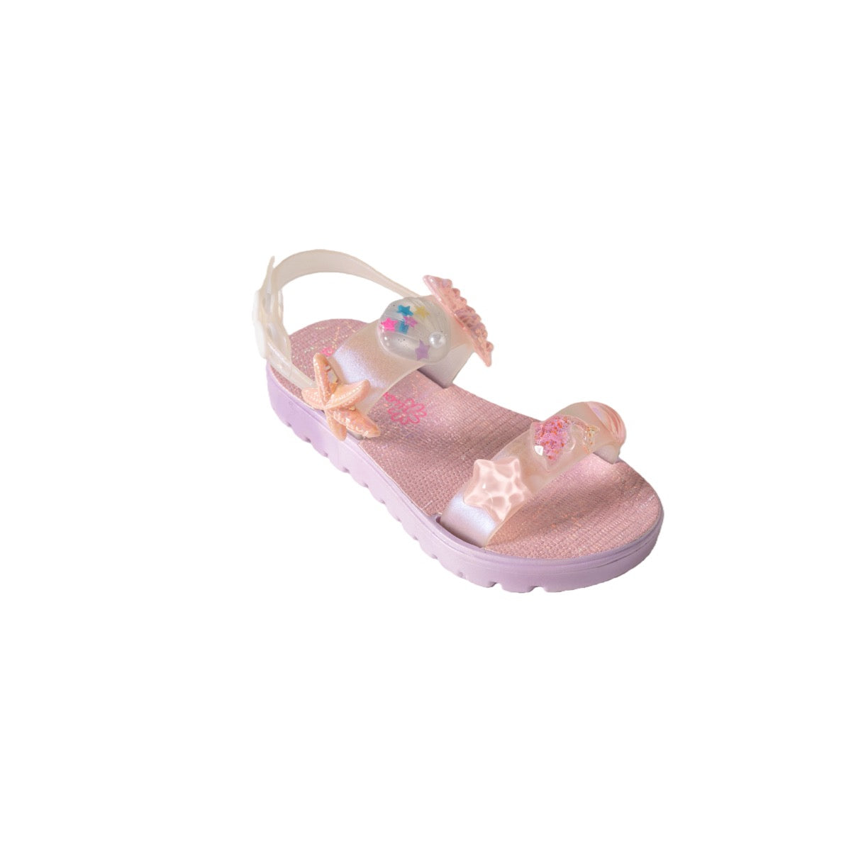 Toddler Girl's Slide Sandals w/ Embroidered Mermaid Sea Charms - Pastel