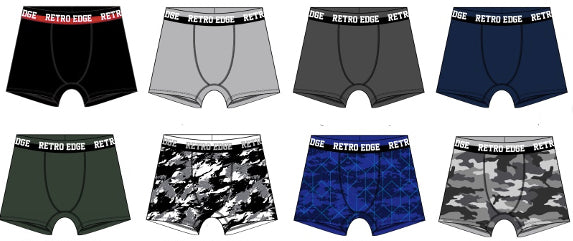 Boy's Retro Edge Boxer Briefs - Assorted Colors & Camo Print - 8-Pack