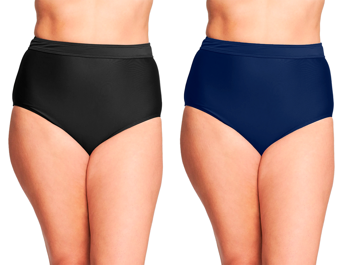 Women's High Waist Brief Cut Swimsuit Bottoms - Solid Colors - Plus Sizes 18-24