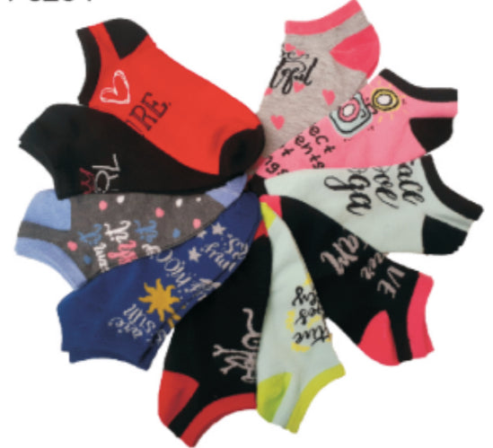 Women's Plus Size No Show Novelty Socks - Cute Slogan Print - 10-Pair Packs - Size 10-13