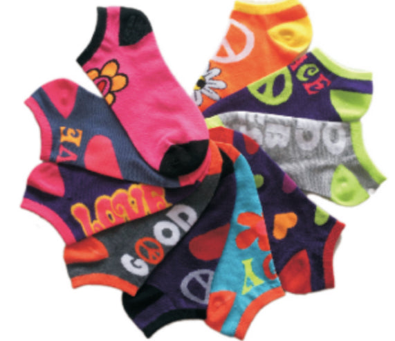 Women's Plus Size No Show Novelty Socks - Peace & Love Print - 10-Pair Packs - Size 10-13