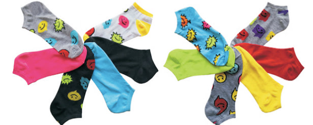 Women's Plus Size No Show Novelty Socks - Graphic Emoji & Solid Print - 6-Pair Packs - Size 10-13