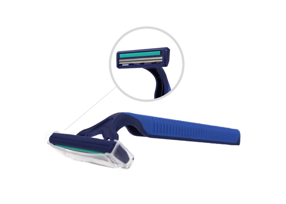 Twin Blade Long Handle Razors w/ Lubricating Strip