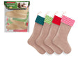 Burlap Christmas Stockings w/ Chevron & Solid Print - 4-Pack