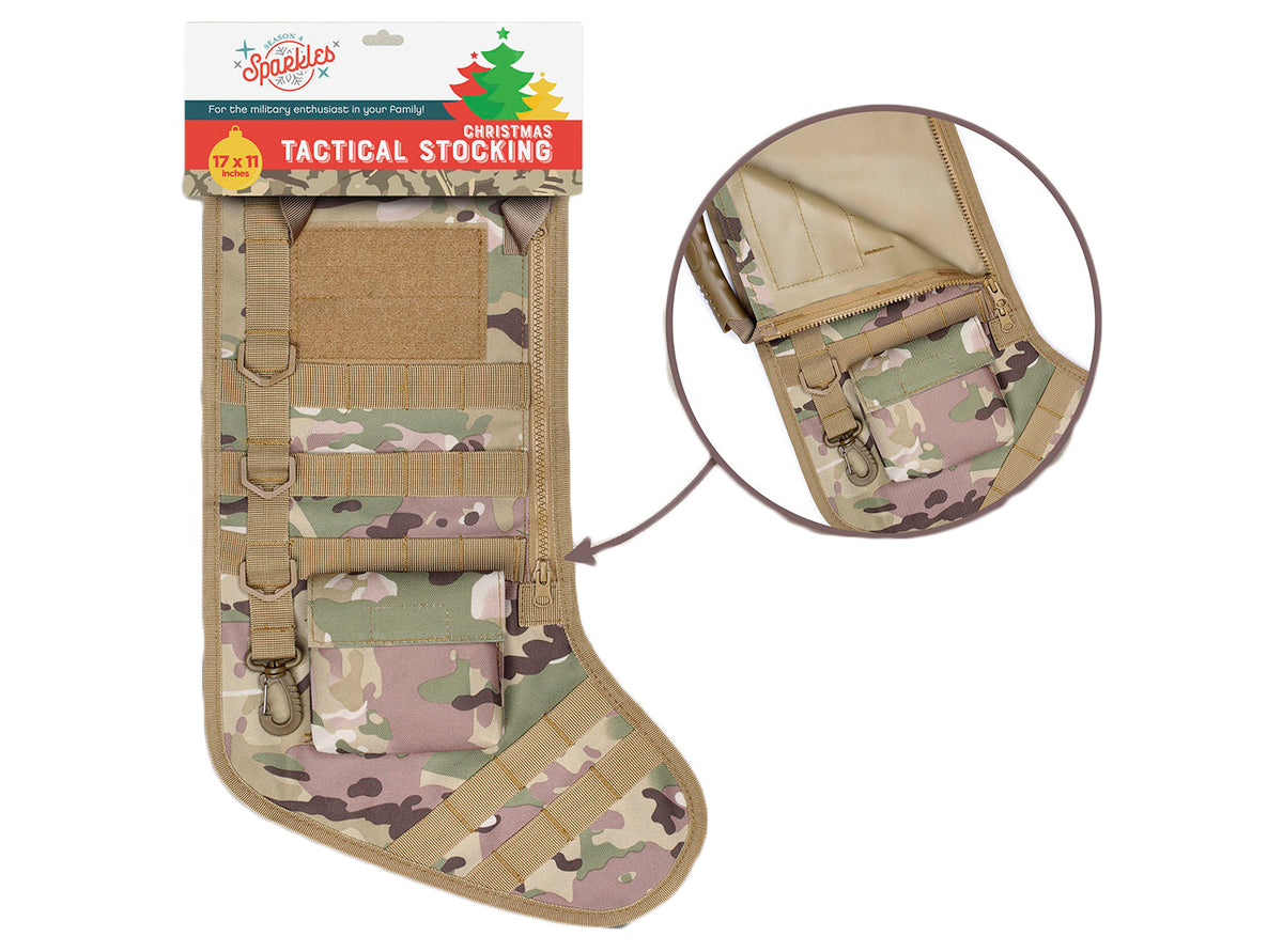 Christmas Tactical Stocking w/ Army Camo Print & Cargo Pockets