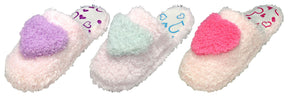 Girl's Faux Fur Mule Slippers w/ Heart Printed Footbed