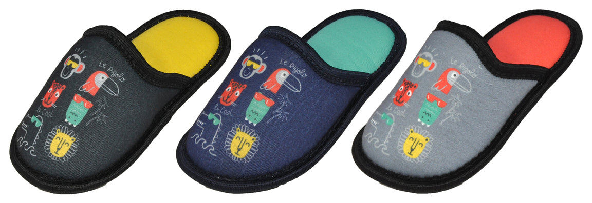 Children's Two Tone Mule Bedroom Slippers w/ Animal Print & Soft Footbed
