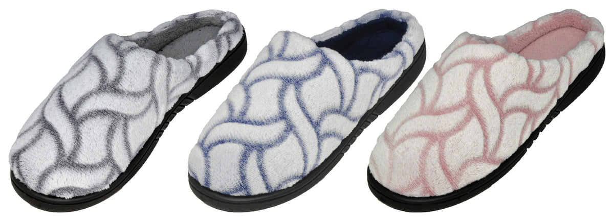 Women's Microsuede Clog Slippers w/ Wave Pattern Print