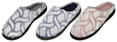 Women's Microsuede Clog Slippers w/ Wave Pattern Print