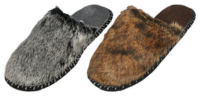 Men's Faux Fur Mule Bedroom Slippers w/ Sherpa Footbed