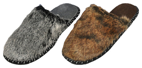 Men's Faux Fur Mule Bedroom Slippers w/ Sherpa Footbed