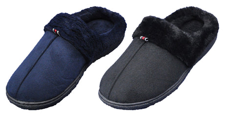 Men's Clog Bedroom Slippers w/ Faux Fur Trim & Soft Footbed